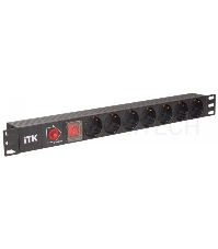 Блок розеток ITK PDU 7 розеток DIN49440 (нем. cтанд.) с LED выключателем, 1U, шнур 2м вилка DIN49441 (нем. станд.), профиль из ПВХ, черный