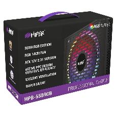 Блок питания HIPER HPB-550RGB (ATX 2.31, 550W, ActivePFC, RGB 140mm fan, Black) BOX