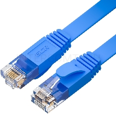 Патч-корд GCR PROF плоский прямой 2.0m, UTP медь кат.6, синий, 30 AWG, ethernet high speed 10 Гбит/с, RJ45, T568B