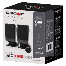 Колонки CROWN CMS-601 (USB, 6W; управление громкостью, разъём для наушников, кнопка включения, Длина кабеля между колонками 1м;Длина аудио-кабеля и питания 2м.)