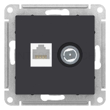 РОЗЕТКА двойная комп+ТВ, RJ45+TV, кат.5E, механизм, КАРБОН