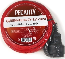 Удлинитель силовой Ресанта СУ-2х1-10/0 (IP44) (61/118/1) 2x1.0кв.мм 4розет. 40м ПВС катушка оранжевый