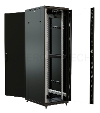 Шкаф коммутационный WRline (WR-TT-2266-AS-RAL9004) напольный 22U 600x600мм пер.дв.стекл задн.дв.стал.лист 2 бок.пан. 800кг черный 510мм 1166мм IP20 сталь