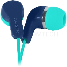 Наушники CANYON Stereo Earphones with inline microphone, Green+Blue, cable length 1.2m, 20*15*10mm, 0.013kg