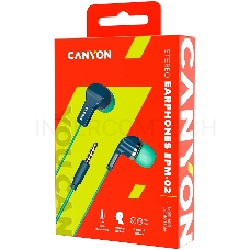 Наушники CANYON Stereo Earphones with inline microphone, Green+Blue, cable length 1.2m, 20*15*10mm, 0.013kg