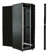 Шкаф серверный WRline (WR-TT-2268-AS-RAL9004) напольный 22U 600x800мм пер.дв.стекл задн.дв.стал.лист 2 бок.пан. 800кг черный 710мм 1166мм IP20 сталь