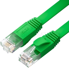 Патч-корд GCR PROF плоский прямой 10.0m, UTP медь кат.6, зеленый, 30 AWG, ethernet high speed 10 Гбит/с, RJ45, T568B, GCR-52838