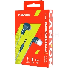 Наушники CANYON Stereo Earphones with inline microphone, Blue, cable length 1.2m, 20*15*10mm, 0.013kg