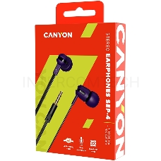 Гарнитура CANYON  , 1.2m flat cable, Purple, 22*12*12mm, 0.013kg