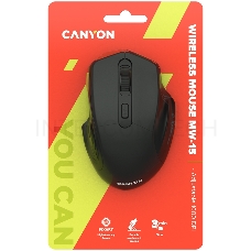 Мышь CANYON 2.4GHz Wireless Optical Mouse with 4 buttons, DPI 800/1200/1600, Black, 115*77*38mm, 0.064kg