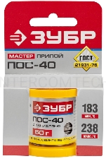 Припой ЗУБР 55451-050-10C  ПОС 40 трубка с канифолью 50г 1мм