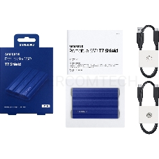 Накопитель  Samsung External SSD T7 Shield, 2TB, Type C-to-C/A, USB 3.2 Gen2, R/W 1050/1000MB/s, IP65, 88x59x13mm, 98g, Blue (12 мес.)