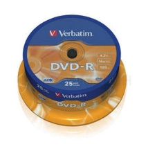 Диск DVD-R Verbatim 4.7Gb 16x Cake Box (25шт) (43522)