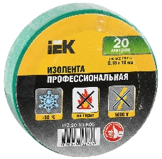 Изолента Iek UIZ-20-10-K06 0,18х19 мм зеленая 20 метров ИЭК