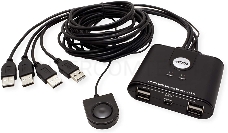 Переключатель, электрон., USB, 2 User > 4 устройства + клавиатура + мышь, 2 USB A-тип > 4 USB A-тип, Male > Female, со встроен. шнурами 2х1.2м., (USB 2.0) 4 PORT USB PERIPHERAL SWITCH.