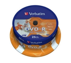 Диск DVD-R Verbatim 4.7Gb 16x Cake Box (25шт) Printable (43538)