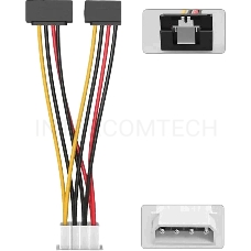 Кабель-переходник питания Vention MOLEX 4pin M / 2 x SATA 15pin F угол 90 - 0.15м KDCBB