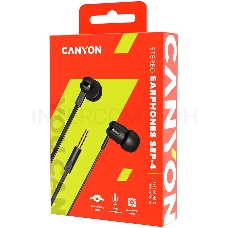 Наушники CANYON Stereo earphone with microphone, 1.2m flat cable, Black, 22*12*12mm, 0.013kg