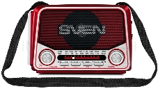 Радиоприемник АС SVEN SRP-525, красный (3 Вт, FM/AM/SW, USB, microSD, фонарь, встроенный аккумулятор)