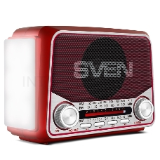 Радиоприемник АС SVEN SRP-525, красный (3 Вт, FM/AM/SW, USB, microSD, фонарь, встроенный аккумулятор)