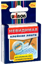 Клейкая лента канцелярская Unibob 51713 шир.19мм дл.33м невидимая в коробке