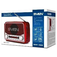 Радиоприемник АС SVEN SRP-525, красный (3 Вт, FM/AM/SW, USB, microSD, фонарь, встроенный аккумулятор)