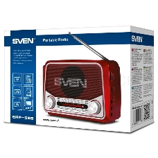 Радиоприемник АС SVEN SRP-525, красный (3 Вт, FM/AM/SW, USB, microSD, фонарь, встроенный аккумулятор)