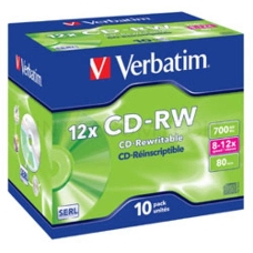 Диск CD-RW Verbatim 700Mb 12x Jewel case (10шт) (43148)