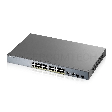 Коммутатор Zyxel GS1350-26HP, 24xGE PoE+, 2xCombo (SFP/RJ-45), бюджет PoE 375 Вт, дальность передачи питания до 250 м, автоперезагрузка PoE-портов, повышенная защита от перенапряжений и электростатических разряд