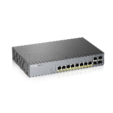 Коммутатор Zyxel GS1350-12HP, 10xGE (8xPoE+), 2xSFP, бюджет PoE 130 Вт, дальность передачи питания до 250 м, автоперезагрузка PoE-портов, повышенная защита от перенапряжений и электростатических разрядов