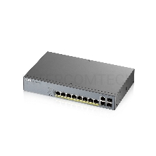 Коммутатор Zyxel GS1350-12HP, 10xGE (8xPoE+), 2xSFP, бюджет PoE 130 Вт, дальность передачи питания до 250 м, автоперезагрузка PoE-портов, повышенная защита от перенапряжений и электростатических разрядов