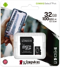 Флеш карта microSDHC 32GB  Class10 Kingston <SDCS2/32GB> Class10 UHS-I Canvas Select up to 100MB/s с адапт.