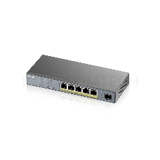 Коммутатор Zyxel GS1350-6HP, 4xGE PoE+, 1xGE PoE++ (802.3bt), 1xSFP, бюджет PoE 60 Вт, дальность передачи питания до 250 м, автоперезагрузка PoE-портов, повышенная защита от перенапряжений и электростатических р