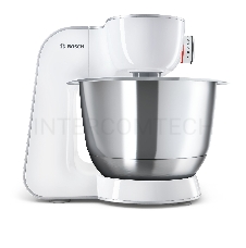 Кухонный комбайн BOSCH  MUM58243, 1000Вт, цвет: белый/серебристый, корпус пластик, чаша нерж.ст. 3,9 л, 7 скор+импульс. Комплектация:  2 венчика, крюк для теста, блендер пластик 1,25л, универсальная резка с 3 дисками, пресс для цитрусовых, дополнительная