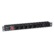 Блок розеток горизонтальный ExeGate ServerPro PDU-19H008 Al-5C135S-C14-SW, 19, 1U, Алюминий, 5 IEC 320 C13, 5 Schuko, С14, выкл. с подсветкой, черный