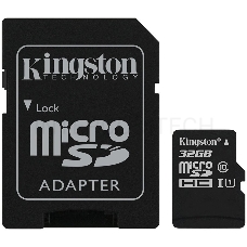 Флеш карта microSDHC 32GB  Class10 Kingston <SDCS2/32GB> Class10 UHS-I Canvas Select up to 100MB/s с адапт.