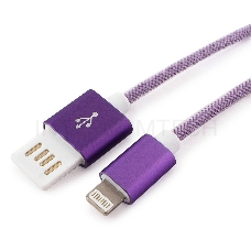 Кабель Gembird USB 2.0 Cablexpert CCB-ApUSBp1m, AM/Lightning 8P, 1м, армированная оплетка, разъемы фиолетовый металлик, блистер