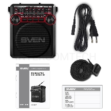 Радиоприемник АС SVEN SRP-355, красный (3 Вт, FM/AM/SW, USB, SD/microSD, фонарь, встроенный аккумулятор) АС SVEN SRP-355, красный (3 Вт, FM/AM/SW, USB, SD/microSD, фонарь, встроенный аккумулятор)