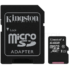 Флеш карта microSDHC 64GB microSDXC Class10 Kingston <SDCS2/64GB> Class10 UHS-I Canvas Select up to 100MB/s с адапт.