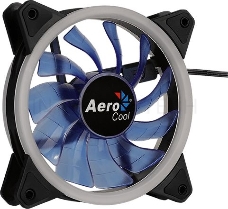 Вентилятор Aerocool REV Blue , 120x120x25мм, цвет светодиодов : синий, подсветка в виде двойного кольца, 3+4-Pin, 1200 об/мин, 41,3 CFM, 15,1 дБА