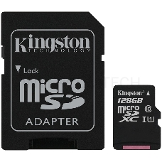 Флеш карта microSDHC 128GB microSDXC Kingston <SDCS2/128GB> Class10 UHS-I Canvas Select up to 100MB/s с адапт.