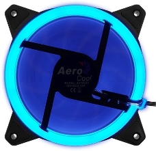 Вентилятор Aerocool REV Blue , 120x120x25мм, цвет светодиодов : синий, подсветка в виде двойного кольца, 3+4-Pin, 1200 об/мин, 41,3 CFM, 15,1 дБА