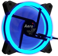 Вентилятор Aerocool REV Blue , 120x120x25мм, цвет светодиодов : синий, подсветка в виде двойного кольца, 3+4-Pin, 1200 об/мин, 41,3 CFM, 15,1 дБА