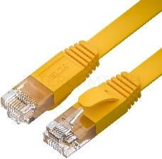 Патч-корд GCR PROF плоский прямой 2.0m, UTP медь кат.6, желтый, 30 AWG, ethernet high speed 10 Гбит/с, RJ45, T568B, GCR-52827