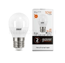 Светодиодная лампа GAUSS 53210 LED Elementary Шар 10W E27 880lm 3000K 1/10/100 0