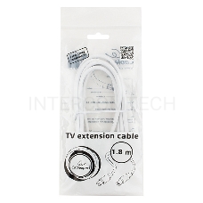 Кабель телевизионный Cablexpert CCV-515-W, Coaxial M/F, белый, 1.8м