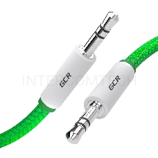 Кабель аудио GCR  1.0m jack 3,5mm/jack 3,5mm зеленый нейлон, белые коннекторы зеленая окантовка, ультрагибкий, 28 AWG, M/M, Premium, экран, стерео, GCR-AVC8262-1.0m