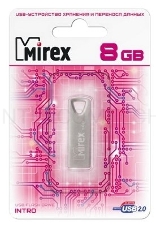 Флеш Диск 8GB Mirex Intro, USB 2.0, Металл