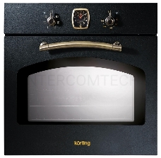 Встраиваемая электрическая духовка Korting OKB 460 RN / 59.8 х 59.5 x 56 см, 6 режимов нагрева, аналоговые часы в классическом стиле Frank Muller, таймер, черный+бронза