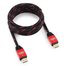 Кабель HDMI Cablexpert, серия Gold, 3 м, v1.4, M/M, красный, позол.разъемы, алюминиевый корпус, нейлоновая оплетка, коробка